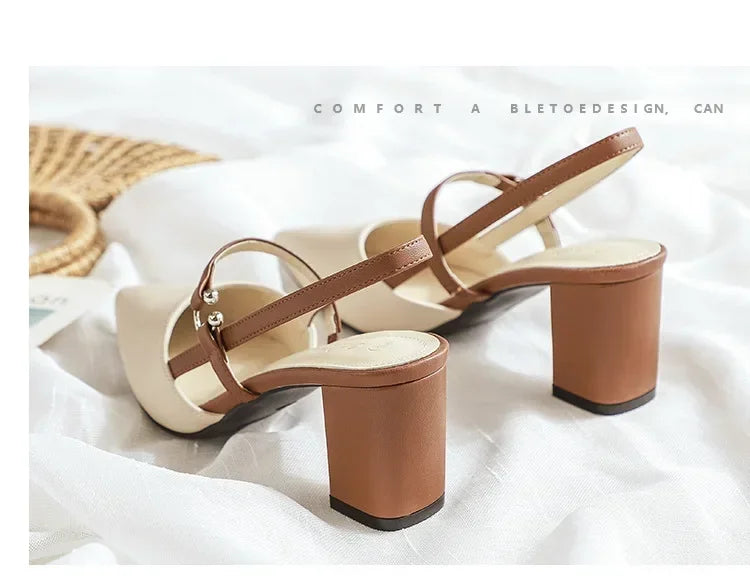 Scarpe per le pompe Estate Elegante Tacchi alti grossi Punta a punta Baotou Scarpe da donna solide Sandali femminili Zapatillas Mujer 2024