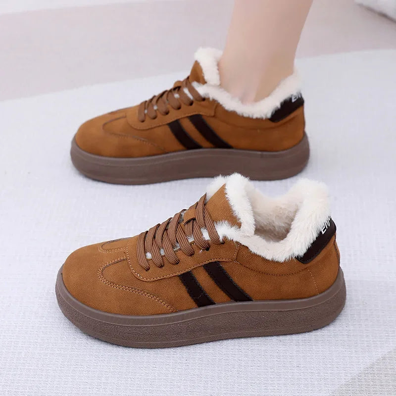 Stivali da neve da donna per l'inverno, con fodera in pile, scarpe basse casual, impermeabili, antiscivolo, resistenti, comode e calde, scarpe da donna in stile retrò.
