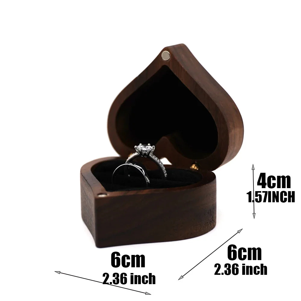 Portagioie per anelli a forma di cuore in legno vintage, organizer magnetico per gioielli con cassetto, regalo di fidanzamento per matrimoni, custodia per anelli