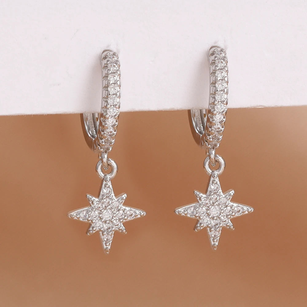 Orecchini pendenti a forma di stella in acciaio inossidabile di lusso per le donne Zirconi scintillanti Orecchini geometrici per piercing all'orecchio Gioielli di moda aretes