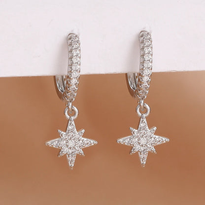 Orecchini pendenti a forma di stella in acciaio inossidabile di lusso per le donne Zirconi scintillanti Orecchini geometrici per piercing all'orecchio Gioielli di moda aretes