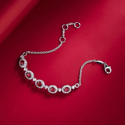 Bracciale in argento 925 con diamanti tempestati di rubini Bracciale ovale in stile trendy squisiti braccialetti rossi di fascia alta gioielli da sposa regali donna