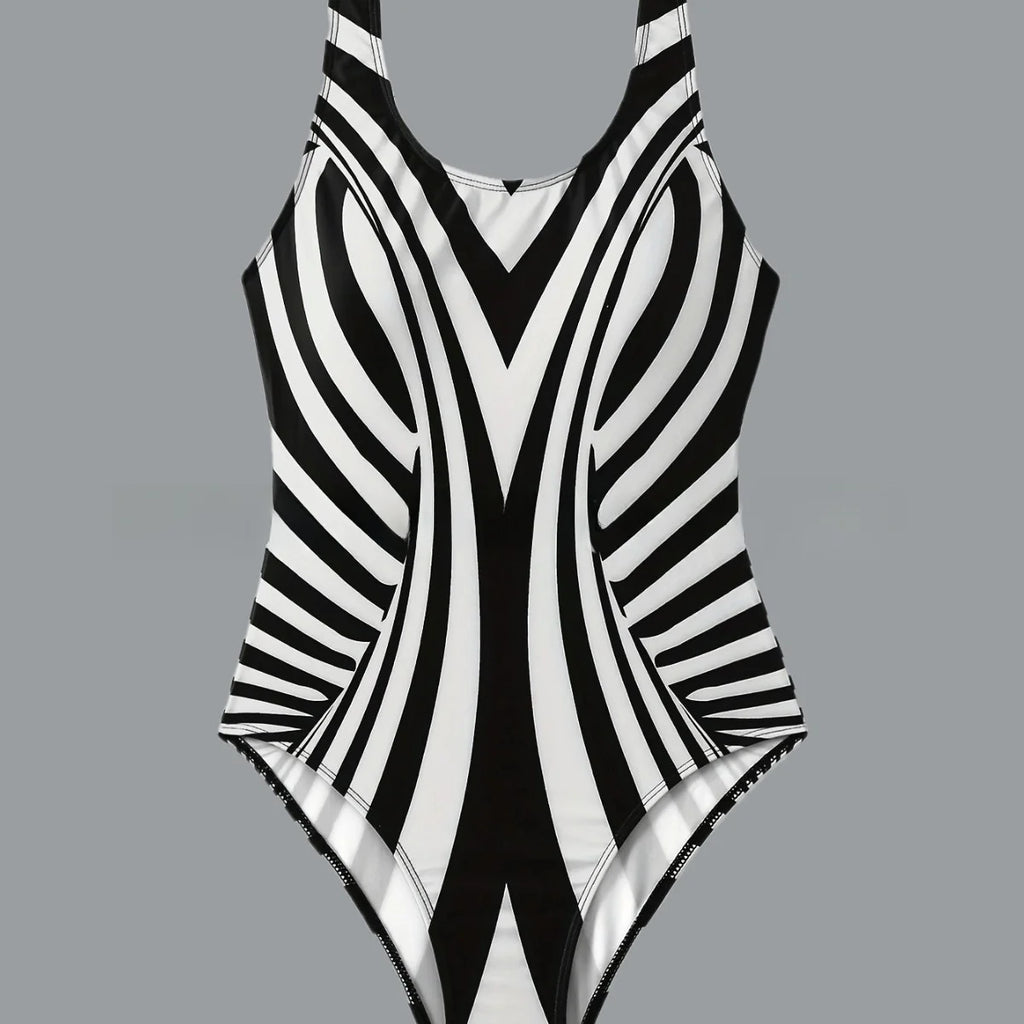 Women's One-Piece Bikini Swimsuit Stripe Pattern High Elasticity Beach Vacation Suitable for Swimming And Water Sports