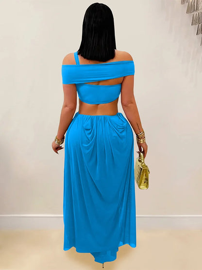 Abito lungo da spiaggia sexy da donna scava fuori senza schienale piega una linea abiti femminili 2025 moda estiva chic abiti a vita alta solidi