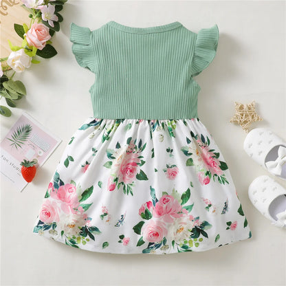1-5 anni Toddler Girl Dress Fly Sleeve Flowers A- Line Princess Dress bambini Summer Lovely Daily Holiday Dresses for Kids Gir