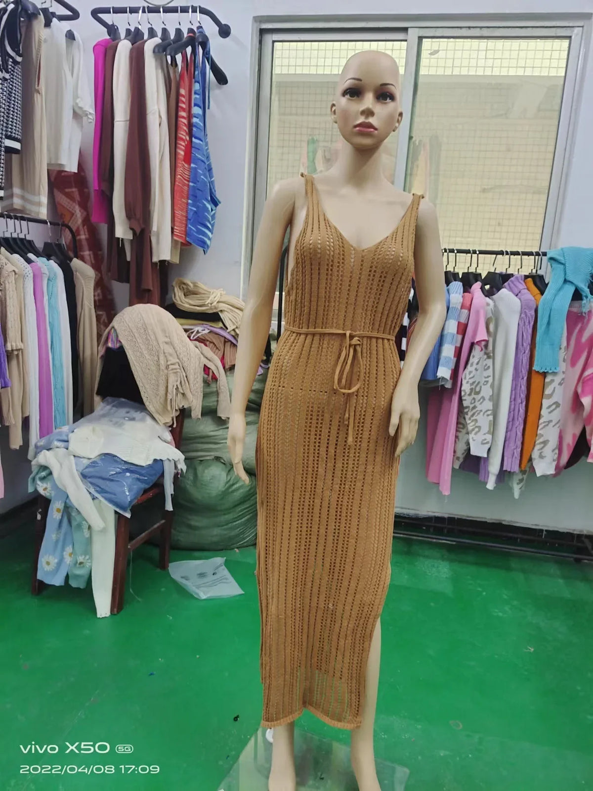 New Women's Sexy Knitted Midi Dresses Summer Elegant Beachwear Hollow Out Fishnet Bikini Cover-ups Vacation Long Dress for Girls