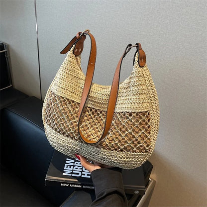 Borsa a Spalla da Donna con Tracolla Regolabile, Borsa da Viaggio in Paglia Intrecciata, Borsa a Mano alla Moda, Borsa Estiva Quotidiana da Donna