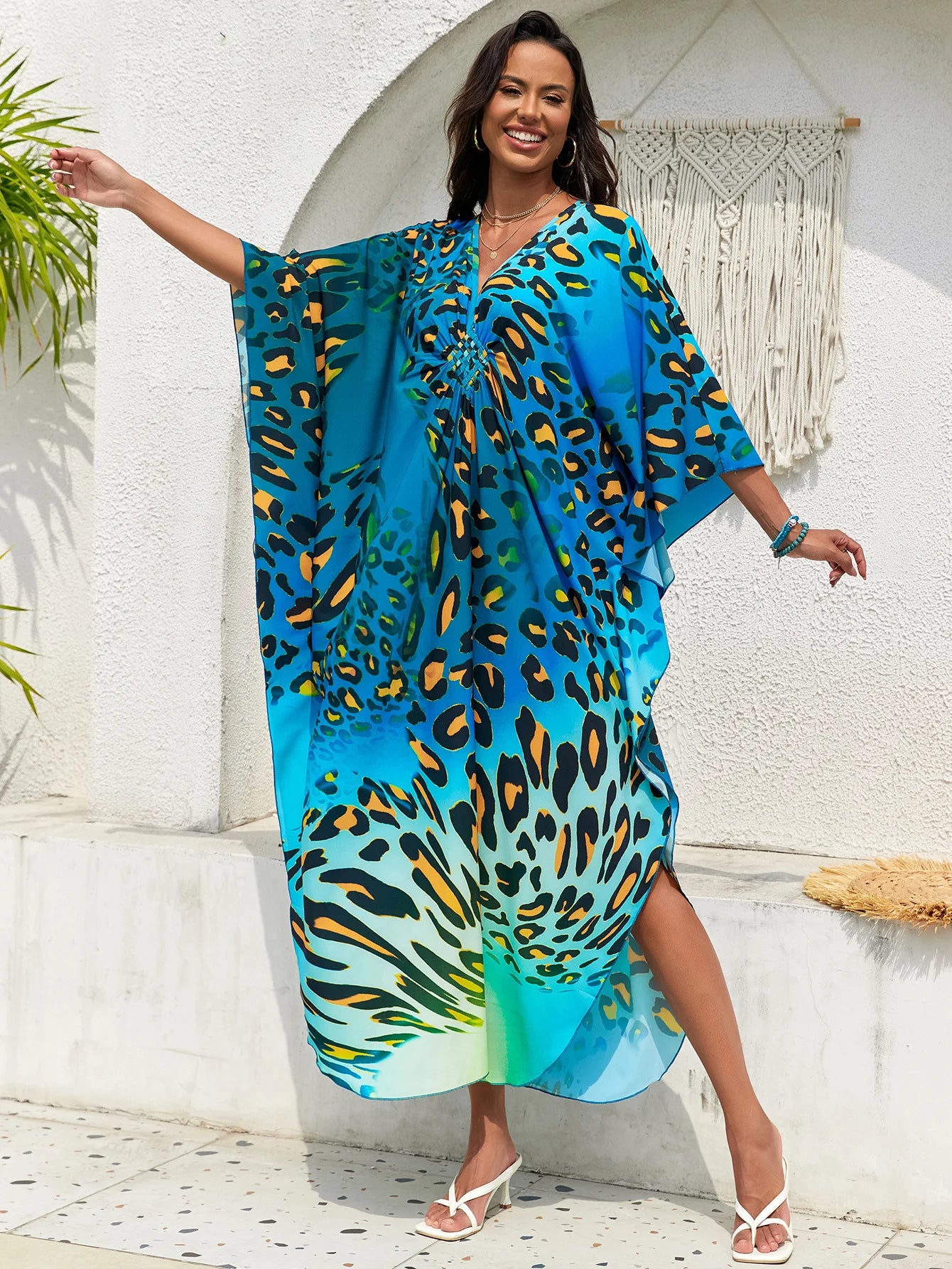 Abiti caftano da donna con stampa floreale taglie forti Costume da bagno taglie forti Copricostume estivo Abito da spiaggia caftano loungewear