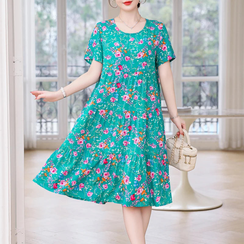 Nuovo Vestito Delle Donne di Estate Vestito Estivo 2024 Casual abito a maniche corte Abiti Femminili O-Collo Robe Abiti della Boemia di Grandi Dimensioni