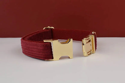 Set Collare e Guinzaglio per Cani in Corduroy Rosso Vino con Targhetta Personalizzata Incisa, Accessori per Animali Domestici