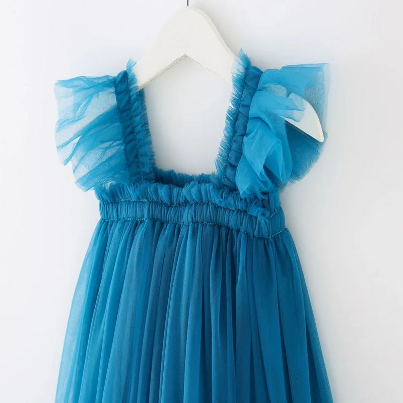 Nuova estate bambini ragazza vestito fionda senza maniche colletto quadrato tinta unita maglia principessa abiti da spiaggia bambino abbigliamento casual E2200