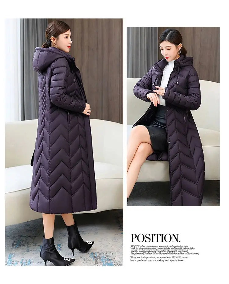 2026 NUOVA Giacca Invernale Imbottita con Cappuccio 5XL Parka Calda da Donna Cappotto Lungo in Cotone Imbottito alla Moda Cappotto Femminile Slim Elegante