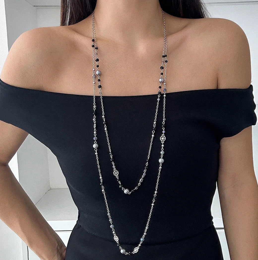 Ingemark 2 Pz/set Temperamento Imitazione Perla Collana a Catena Lunga per le Donne Dichiarazione di Moda Goth Sweather Collegamento al Collo Gioielli