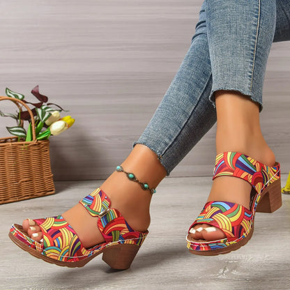 Sandales d'été légères à talons hauts pour femmes, nouvelles sandales élégantes à bout ouvert et talon épais, mules décontractées à bride arrière pour femmes 2026