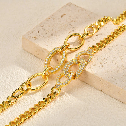 Bracelet pour femme de luxe avec breloque géométrique en zircon AAA, bracelets exquis en chaîne en métal plaqué or, bijoux de mariage de haute qualité
