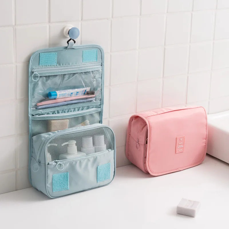 Borsa da Toilette Portatile con Gancio, Multifunzionale, Impermeabile, Resistente all'Usura, Multi-Strato, Grande Capacità, per Trucchi