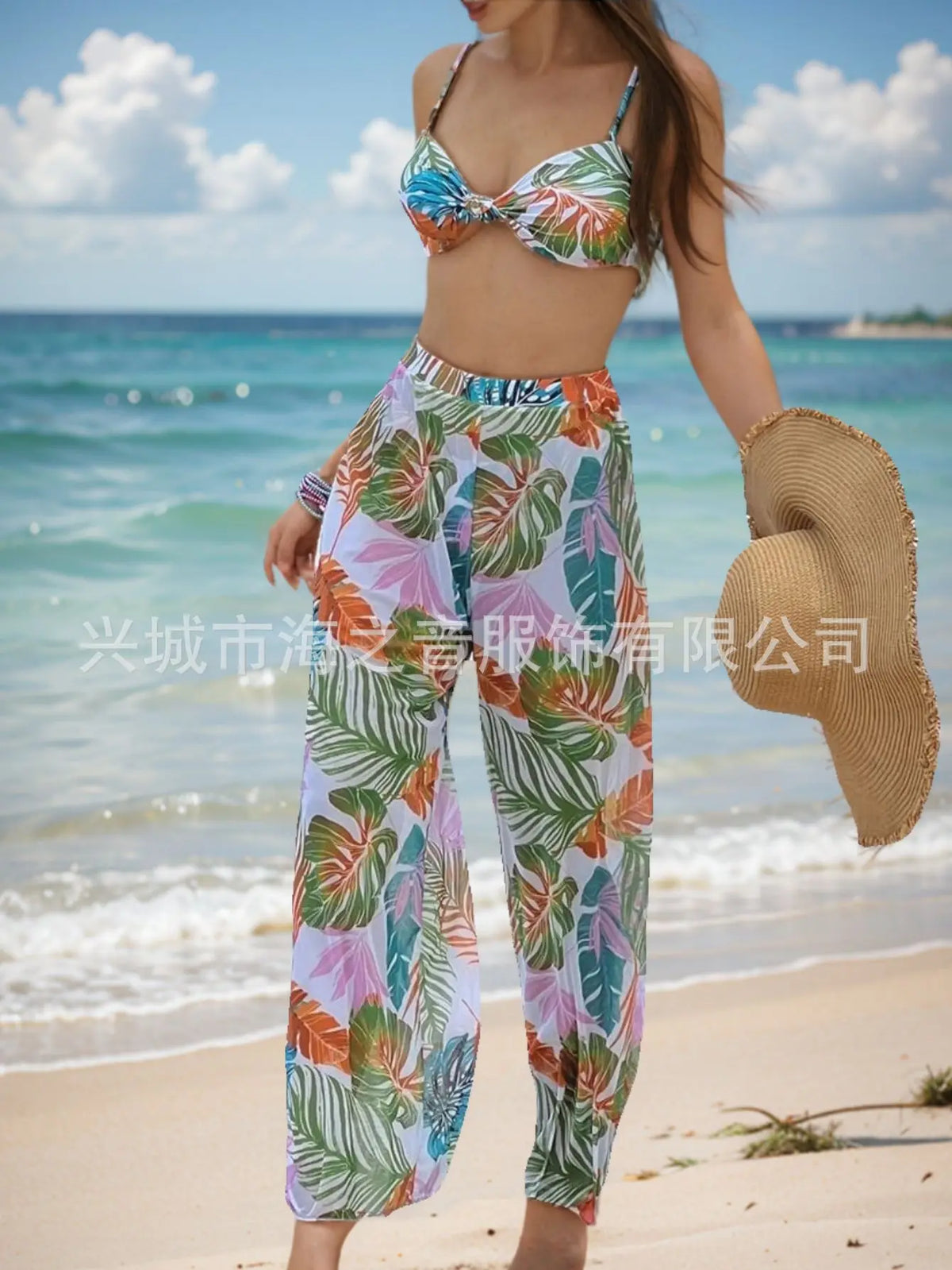Nuovo costume da bagno bikini sexy pantaloni a rete costume da bagno da donna diviso in tre pezzi