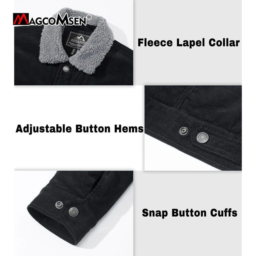 MAGCOMSEN Giacche di velluto a coste da uomo Giacca a vento in pile Sherpa vintage Cappotti invernali spessi e caldi Giacca di jeans casual multitasche