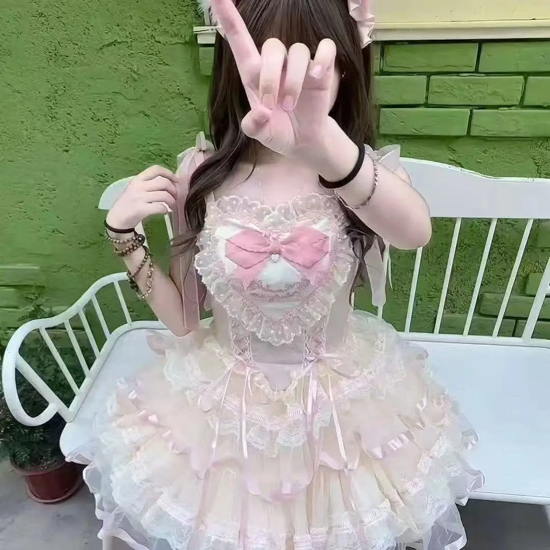 Sweet Lolita Y2k Mini abiti da donna patchwork in pizzo manica corta fasciatura elegante abito da festa corto vintage francese estivo femminile