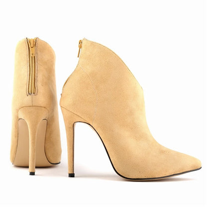 9 Colors Stiletto High Heels Women Fashion Boots New Back Zipper Soft Flock Pointed Toe Party Boots Female Autumn Elegant Shoes