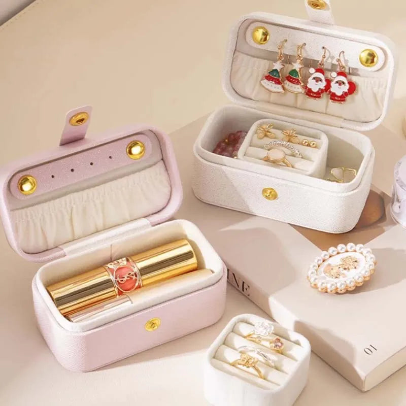 Elegante Scatola Portagioie in Pelle PU, Semplice Contenitore per Anelli, Collane e Orecchini, Stile Minimalista, Portatile per Uso Quotidiano e Viaggi