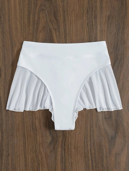 2024 Neu Tanga Sexy Schwimmhöschen für Damen High Waist Strandmode Bademode Rüschen Uni Badehose Süße Strandshorts Badeanzug