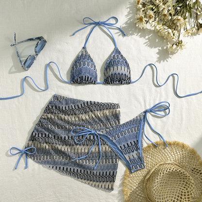 Damen-Badeanzug, bunte Ahornblätter, gestrickter Bikinirock, dreiteiliges Set, geteilter Badeanzug, Bikini, sexy Biquini, Badeanzug