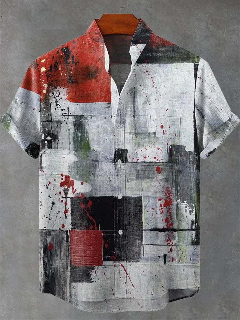 Camicia a maniche corte stampata da uomo estiva Camicia di lino vintage Festival da uomo Casual Manica corta Top Street Trend Consegna veloce