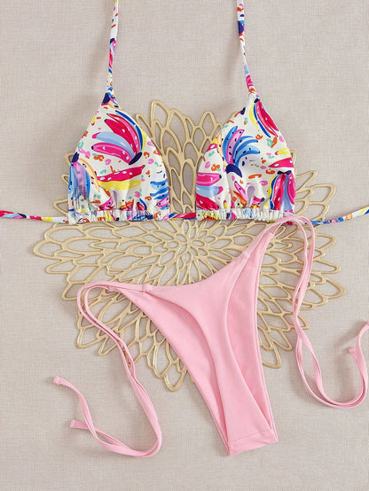 2025 New Sexy Women's Bikini Set - Tropical Fruit Print Beach Swimsuit High Waisted Bathing Suit Two Piece Swimwear for Vacation