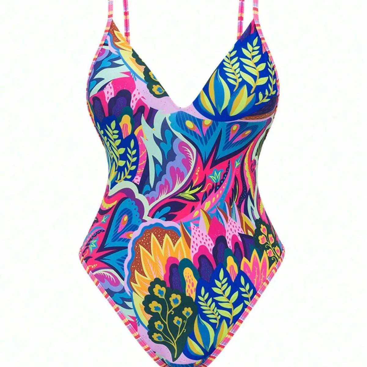 Sexy Deep V Print Backless Triangle Pant One Piece Swimsuit Women's Strapless Body Covering Cross-Border Trend 2026