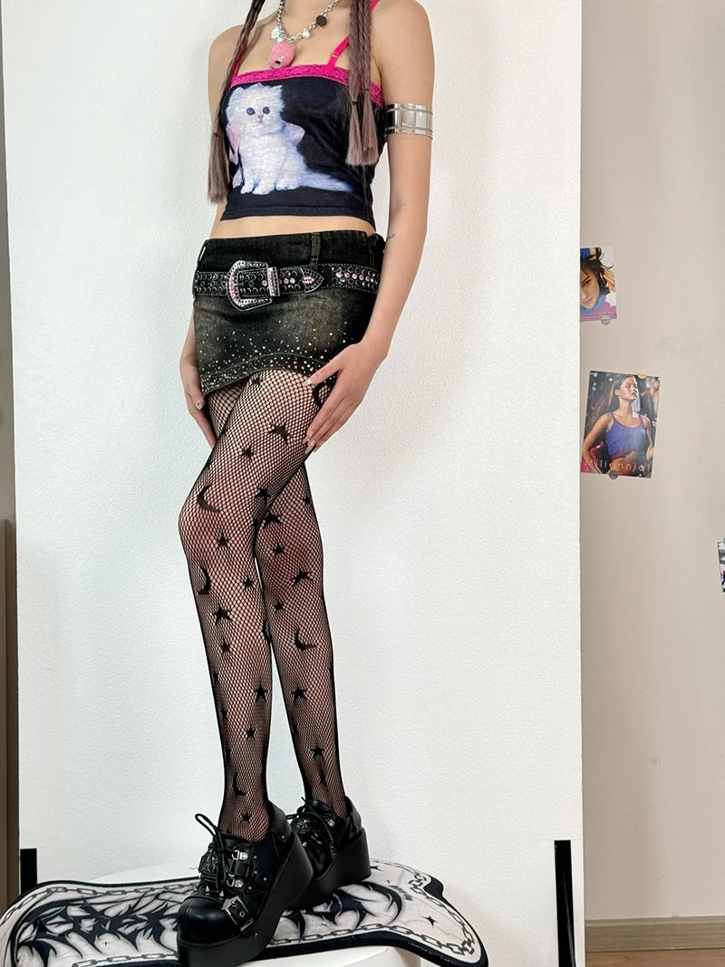Donna Ragazze Moda Punk Gotico Calze a rete Serpente Teschio a righe Maglia Collant Mutandine Lolita Plus Size Collant Leggings