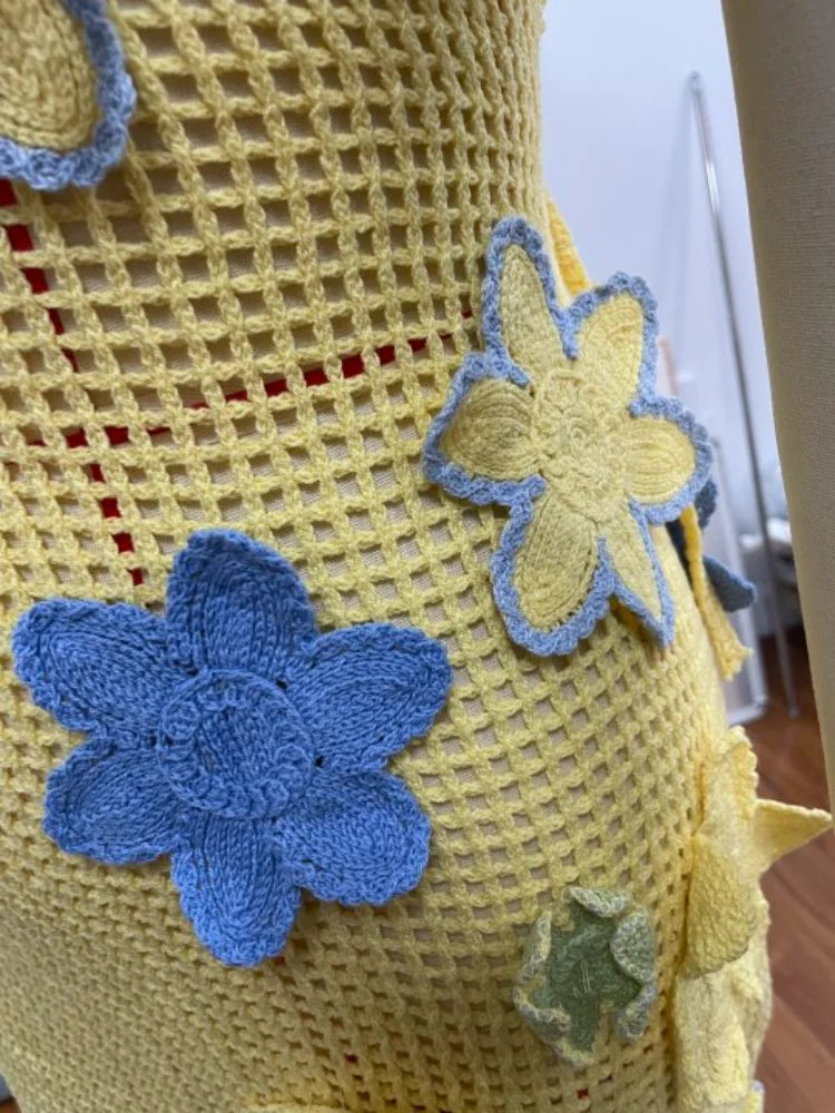 Set di gonne superiori con corsetto da spiaggia lavorato a maglia Set di gonne divise con reggiseno senza maniche con scollo all'americana 3D senza schienale Abiti da donna 2 pezzi Abiti primaverili