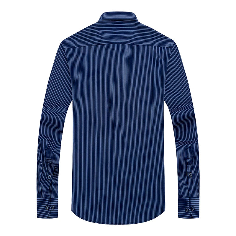 Camicia casual da lavoro classica a righe blu Camicia sociale formale da matrimonio per banchetti da ufficio a maniche lunghe con risvolto sottile autunnale da uomo