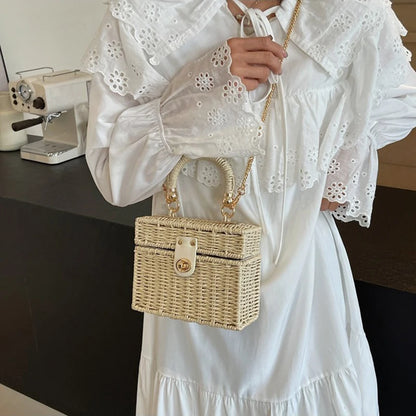 Borsa a tracolla in paglia di rattan Borsa a tracolla intrecciata a mano da donna Borsa a tracolla in paglia con scatola quadrata da spiaggia estiva per signora Bolsa Feminina