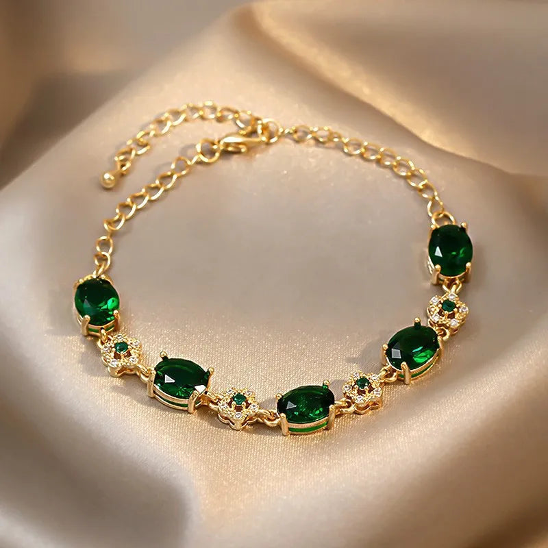ZAKOL Bracciale di lusso con zirconi di cristallo verde Braccialetti con catena a maglie color oro per le donne Regalo di gioielli da sposa vintage per feste