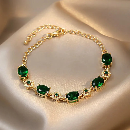 ZAKOL Bracciale di lusso con zirconi di cristallo verde Braccialetti con catena a maglie color oro per le donne Regalo di gioielli da sposa vintage per feste