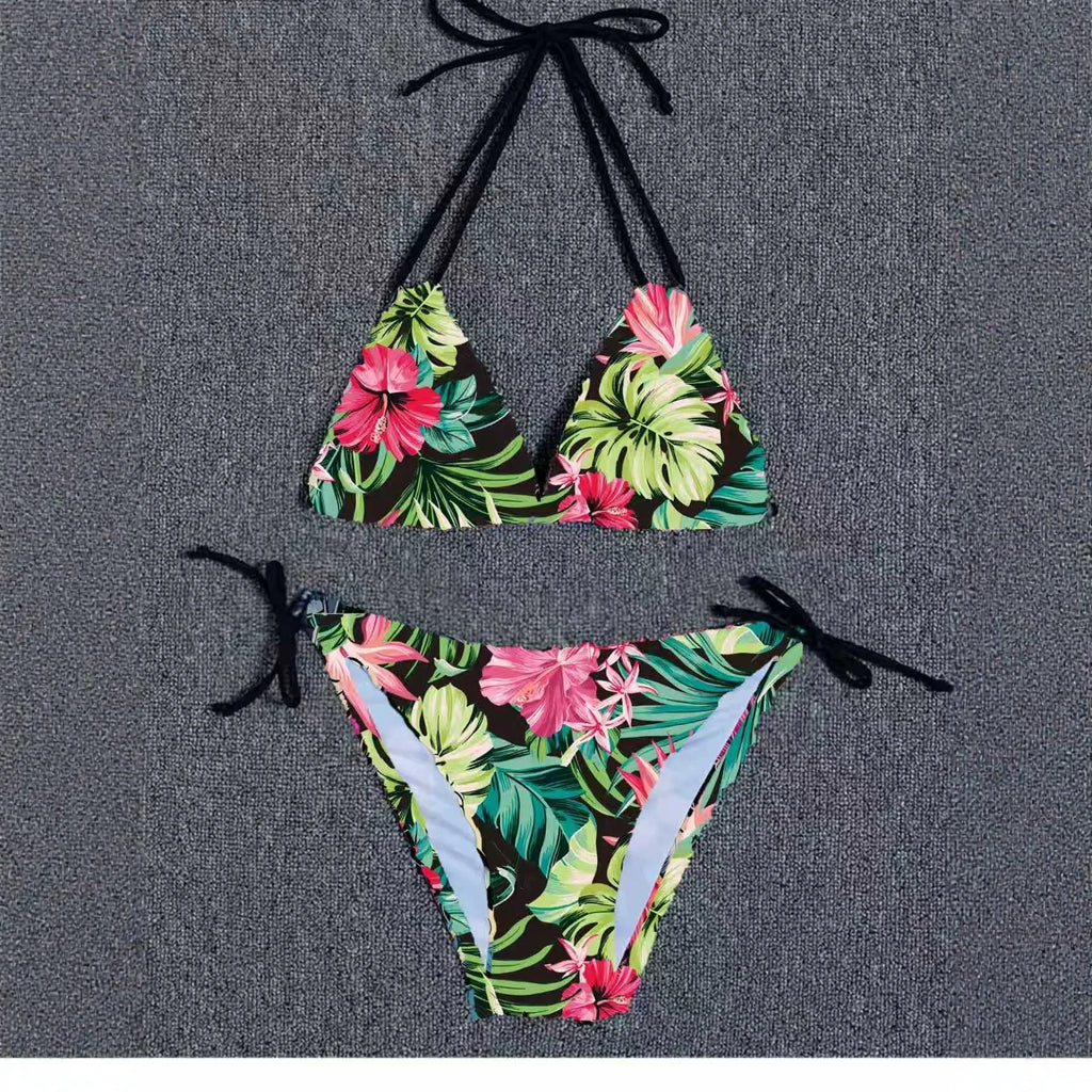 Sexy Floral Print Bikini Set Damen Bademode Zweiteiliger Strandanzug Triangel-Badeanzug Damen Schnür-Badeanzug Biquine Brasileiro