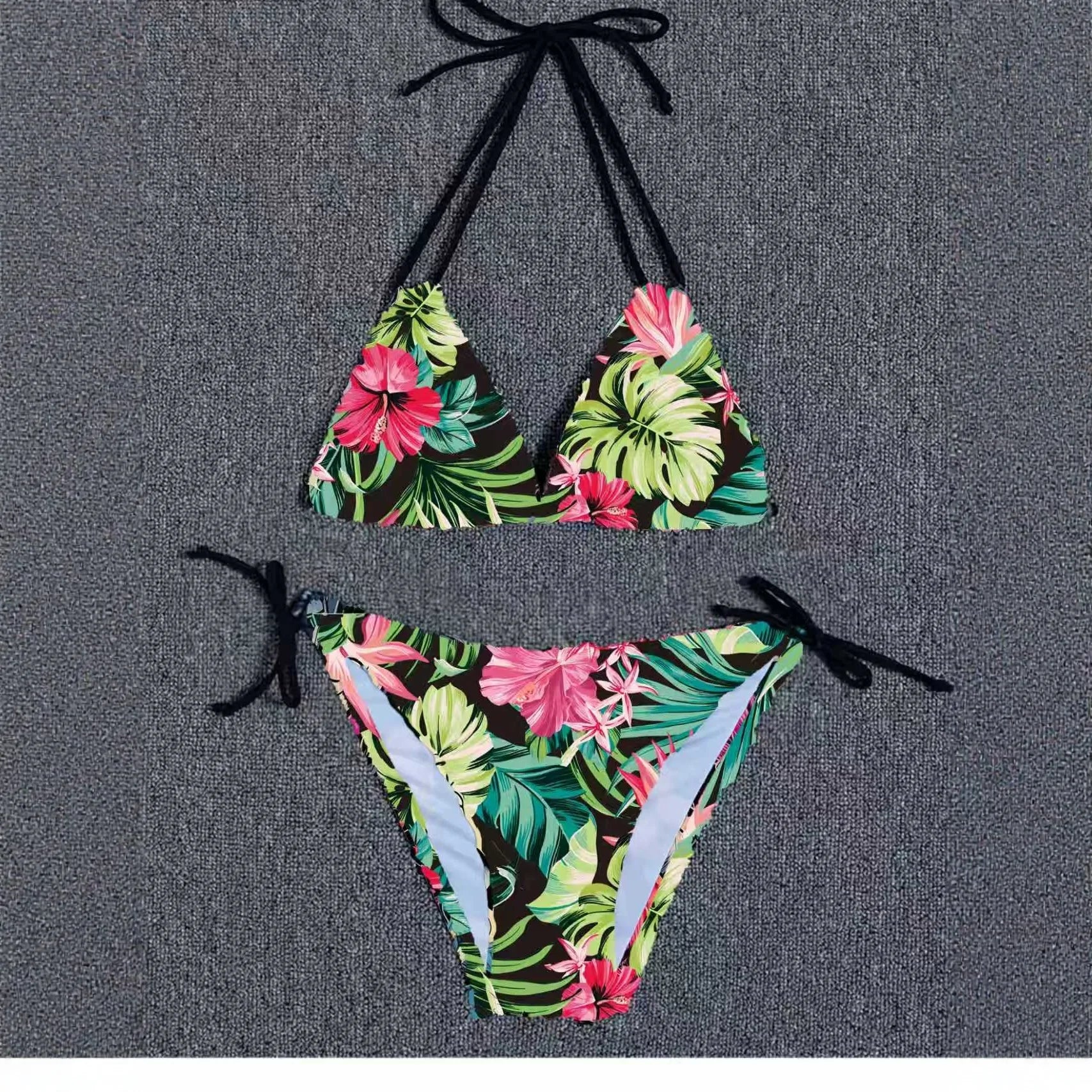 Sexy Floral Print Bikini Set Damen Bademode Zweiteiliger Strandanzug Triangel-Badeanzug Damen Schnür-Badeanzug Biquine Brasileiro