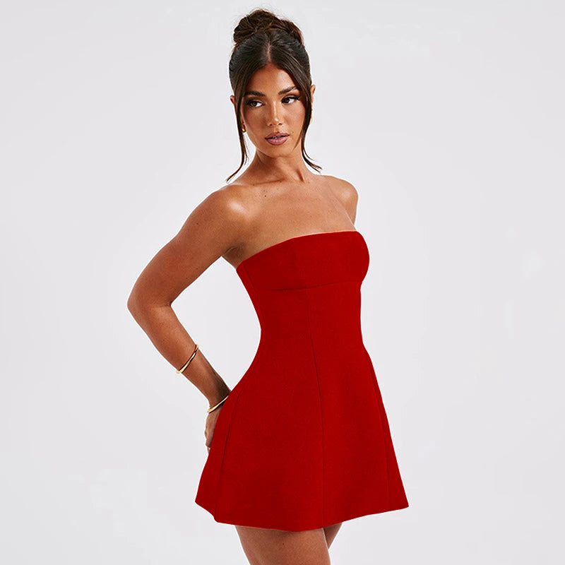 Abiti Sexy a-line da donna estate nuovo solido Sexy aderente senza maniche con spalle scoperte moda elegante Club Party Lady Dresses