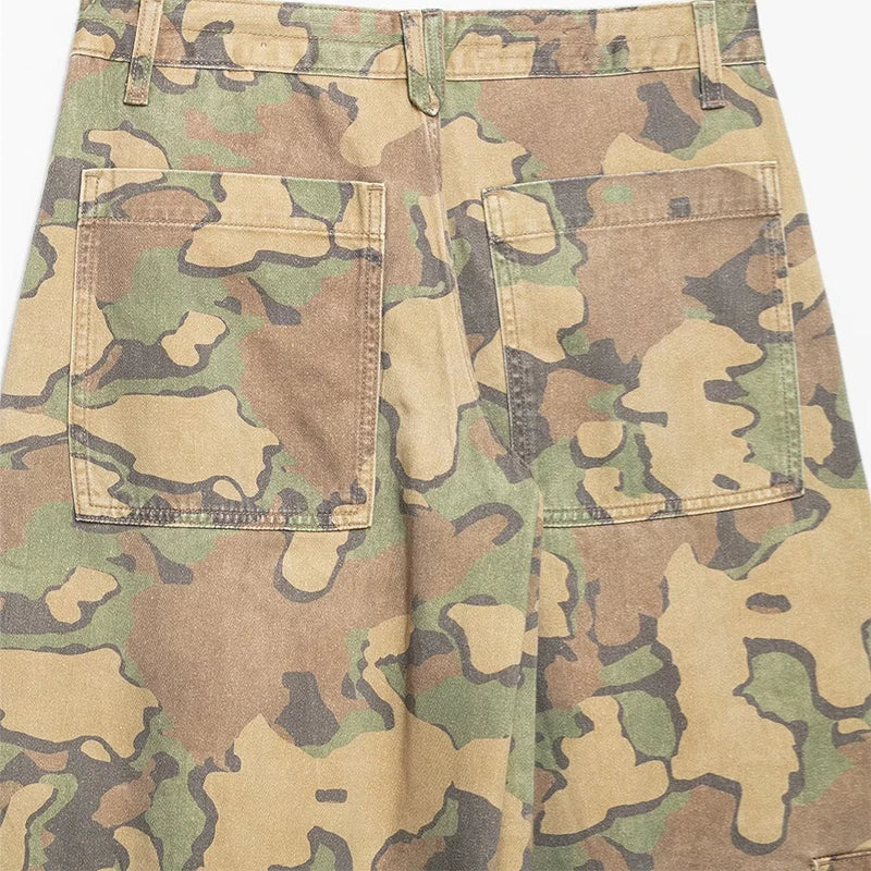 Pantaloni da donna con stampa mimetica, vita con coulisse, gamba larga, taglio ampio, orlo con coulisse, vestibilità comoda, pantaloni casual, streetwear, nuova moda 2026