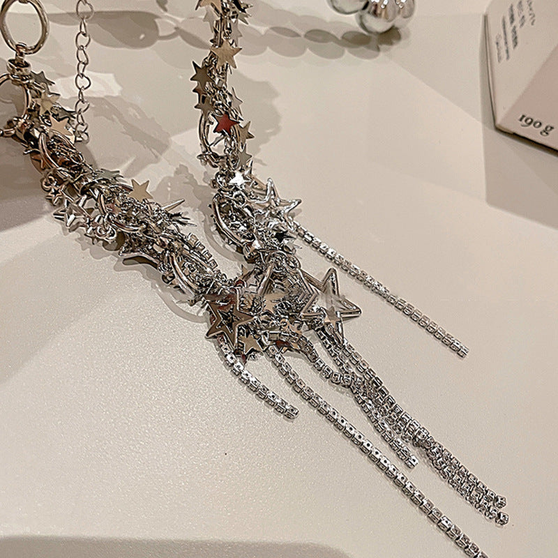 Collana scavata con paillettes a stella per donna Collana girocollo con nappe con strass intarsiati alla moda Accessori stile Y2k regalo