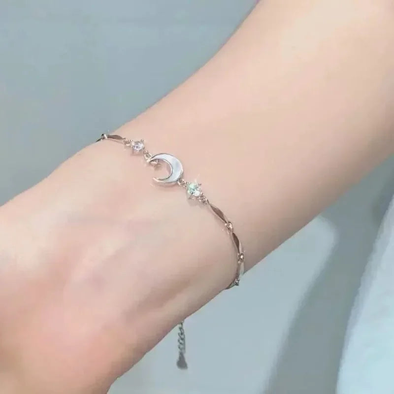 Braccialetti con fiori di ciliegio in cristallo rosa brillante per donne e ragazze, braccialetto con fiore a luna dolce e zirconi, gioielli estetici da festa