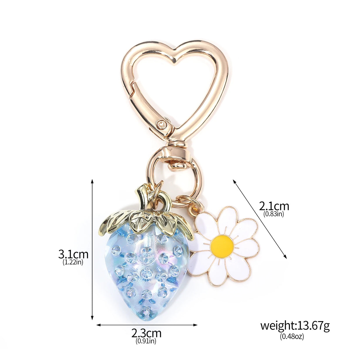 Simpatico portachiavi con ciondolo a forma di borsa con fragola, cuore Kawaii, fiore, margherita, portachiavi per donne, ragazze, borsa, ciondolo, accessori regalo