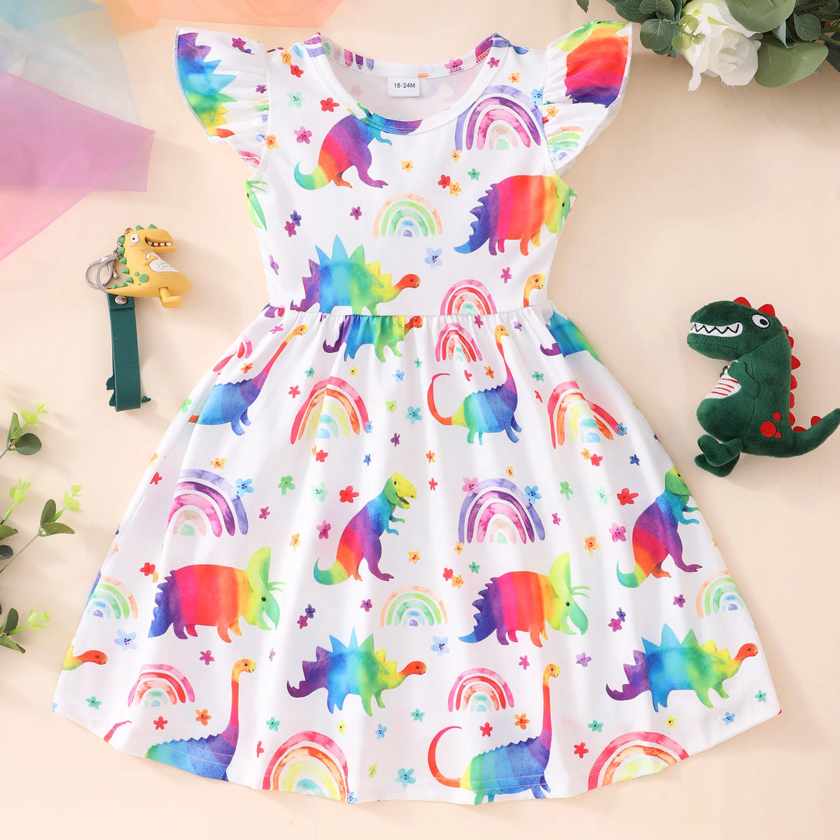 2024 Bambini Vestono Vestiti Della Ragazza Festa di Compleanno Dinosauro Estate Manica Corta Unicorno Neonate Abiti da Principessa 2 3 5 6 7 8 Anni