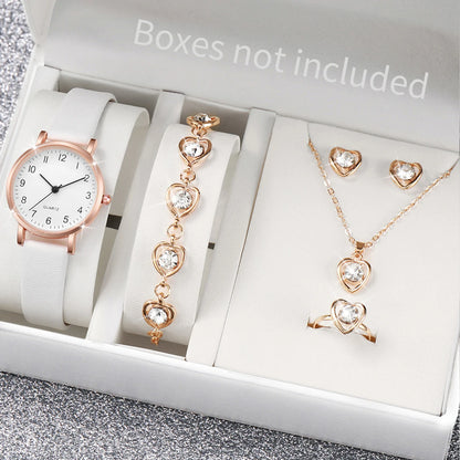 5/6 pezzi orologio al quarzo da donna alla moda cinturino in pelle orologi analogici al quarzo con gioielli con diamanti (senza scatola)