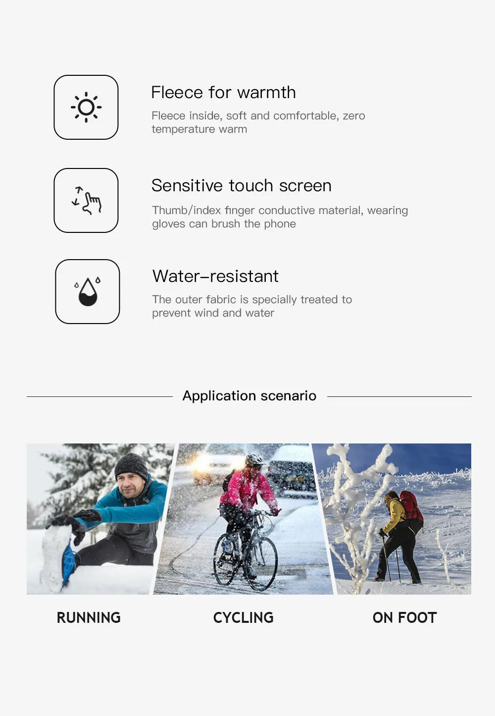 Guanti da ciclismo impermeabili invernali da uomo Sport all'aria aperta Corsa da moto Sci Touch Screen Guanti in pile antiscivolo Caldi dita intere