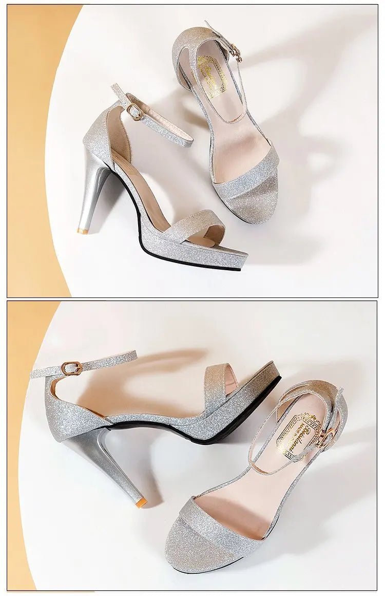 Comemore nuovi sandali con tacco alto donna sandali con tacco estivo Glitter décolleté neri scarpe da sposa classiche per feste su sandali con plateau scarpe da donna sandali con tacco tacchi donna sandali donna estivi