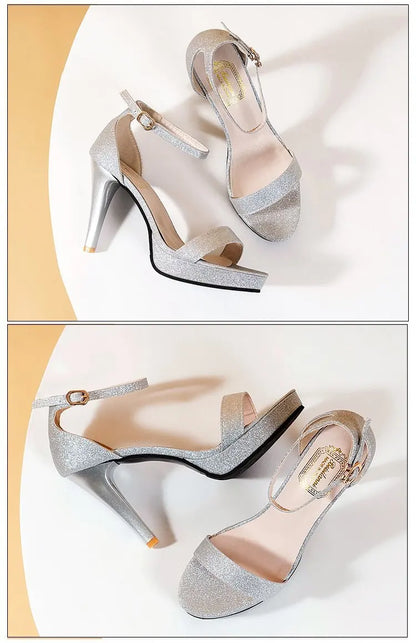 Comemore nuovi sandali con tacco alto donna sandali con tacco estivo Glitter décolleté neri scarpe da sposa classiche per feste su sandali con plateau scarpe da donna sandali con tacco tacchi donna sandali donna estivi