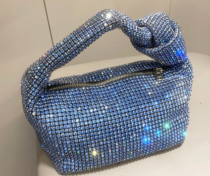 Borse da sera con nodo con strass con manico Borsa con manico superiore in cristallo argento per borse da donna e borsette Borsa di design di lusso