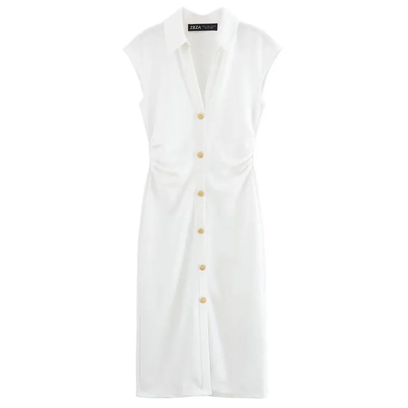 HXAO Camicia increspata Abiti longuette 2025 Donna Estate senza maniche Abito bianco nero Donna Aderente Elegante abito casual da donna 088